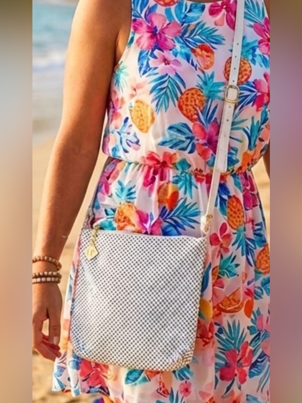 Whiting & Davis White metal mesh Shoulder Bag with branded Charm